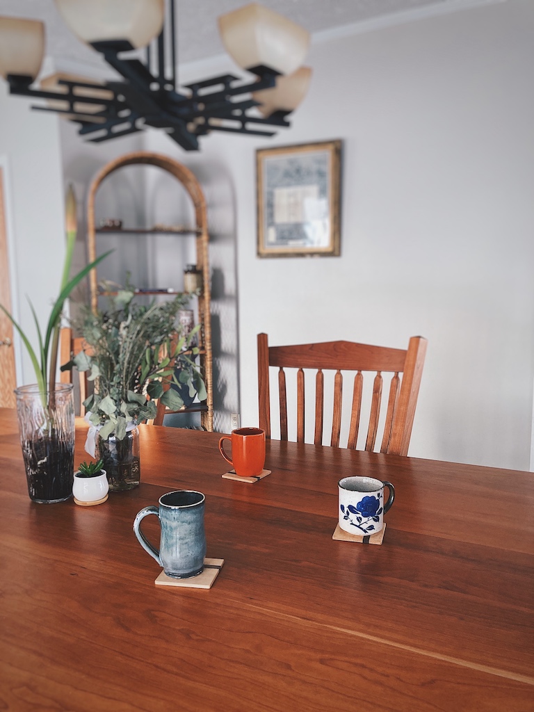 table set with coffee cups