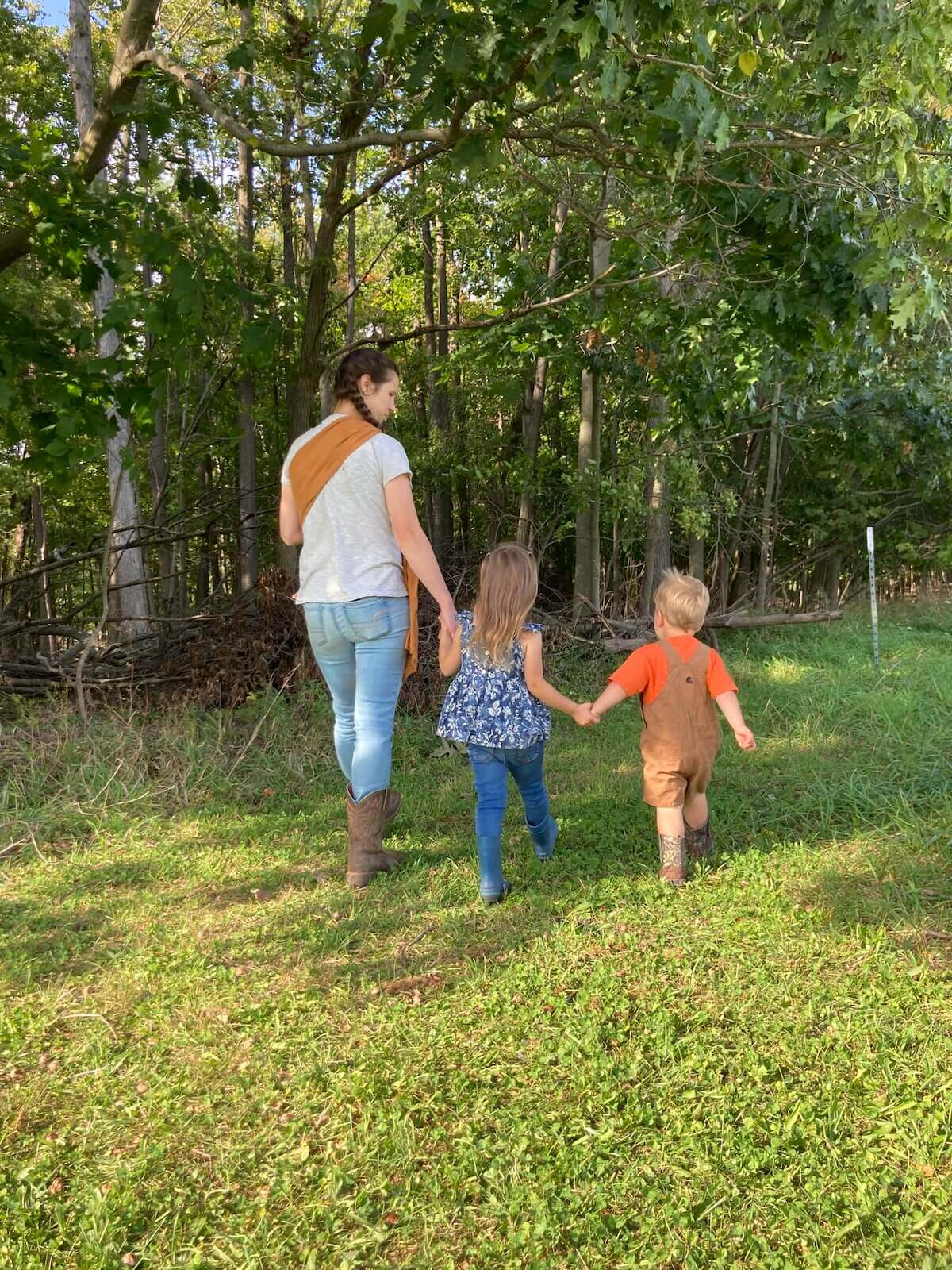 mom walking with kids