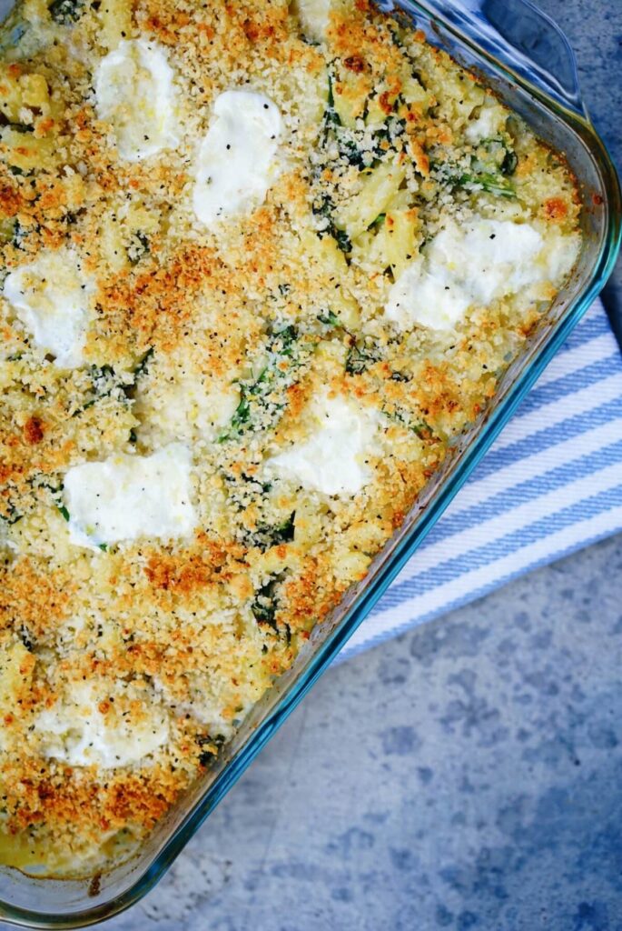 warmed casserole in glass pan