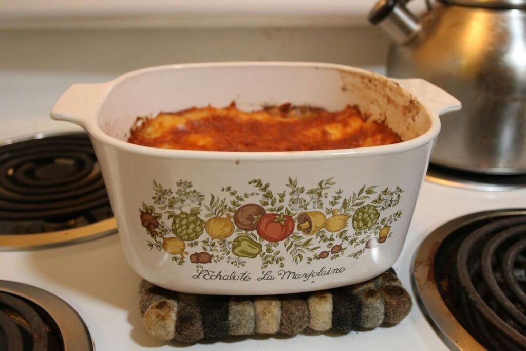 warm casserole on stove in cozy kitchen