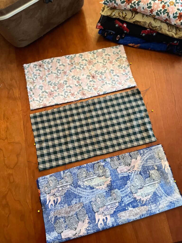 folded rice bags ready to sew