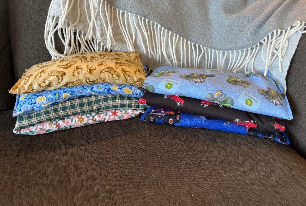 pile of finished diy rice bags