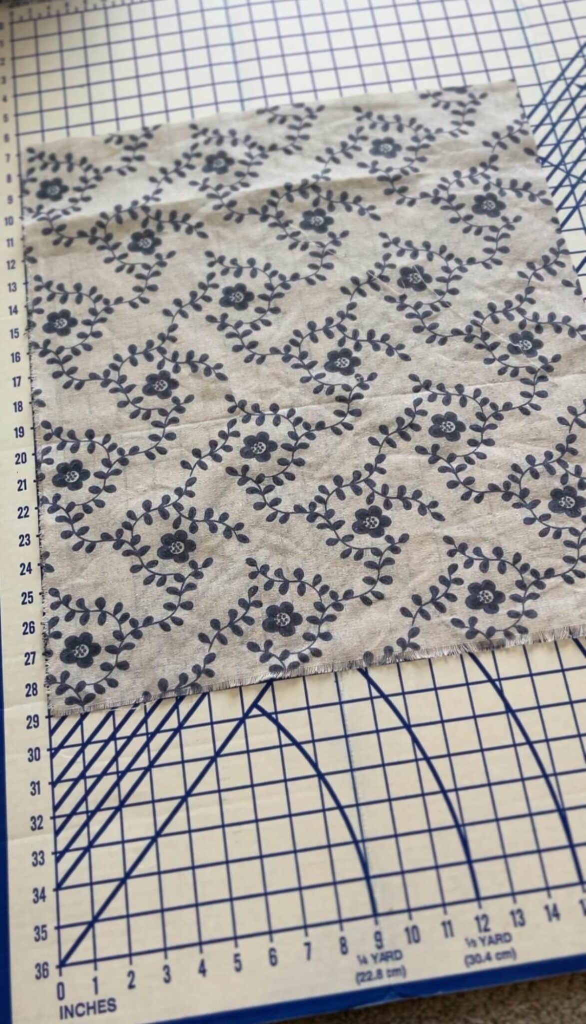 floral fabric on measuring mat
