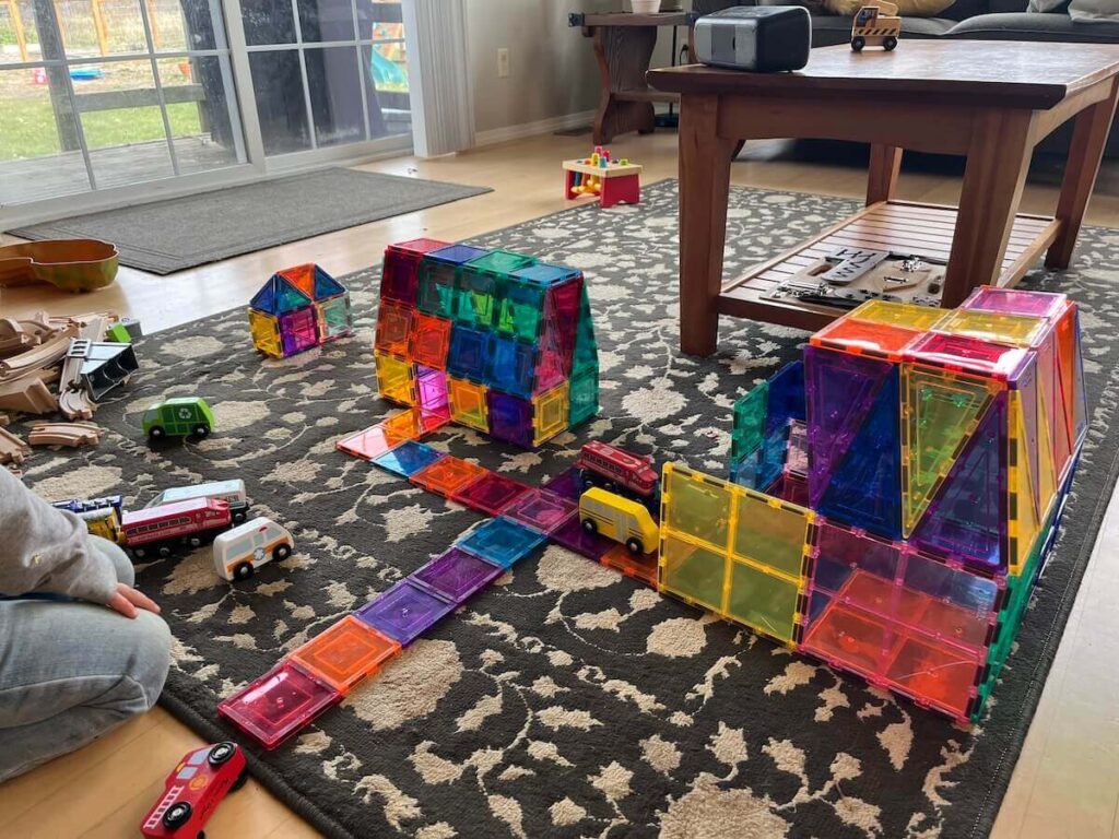 magatile creation on carpeted floor